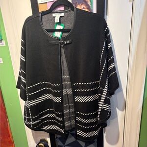 White House Black Market Black & White Striped Open-Front Poncho